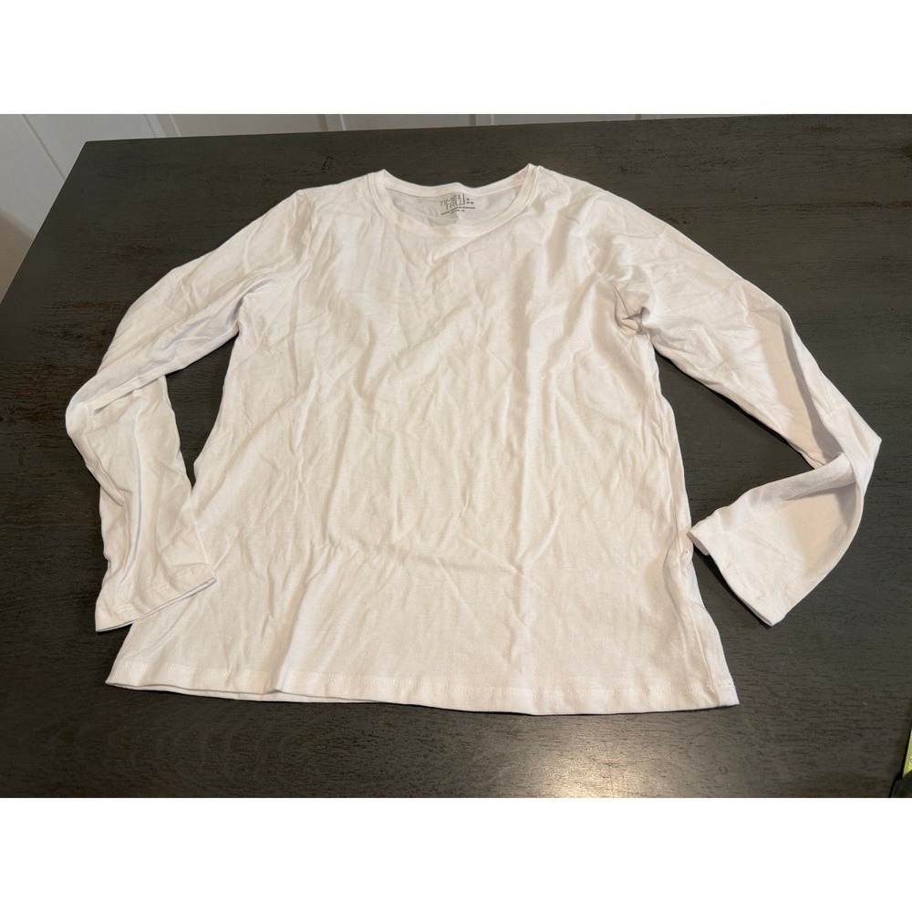 Time and Tru Womens White Long Sleeve Crew Neck Cotton T-Shirt Size S 4-6